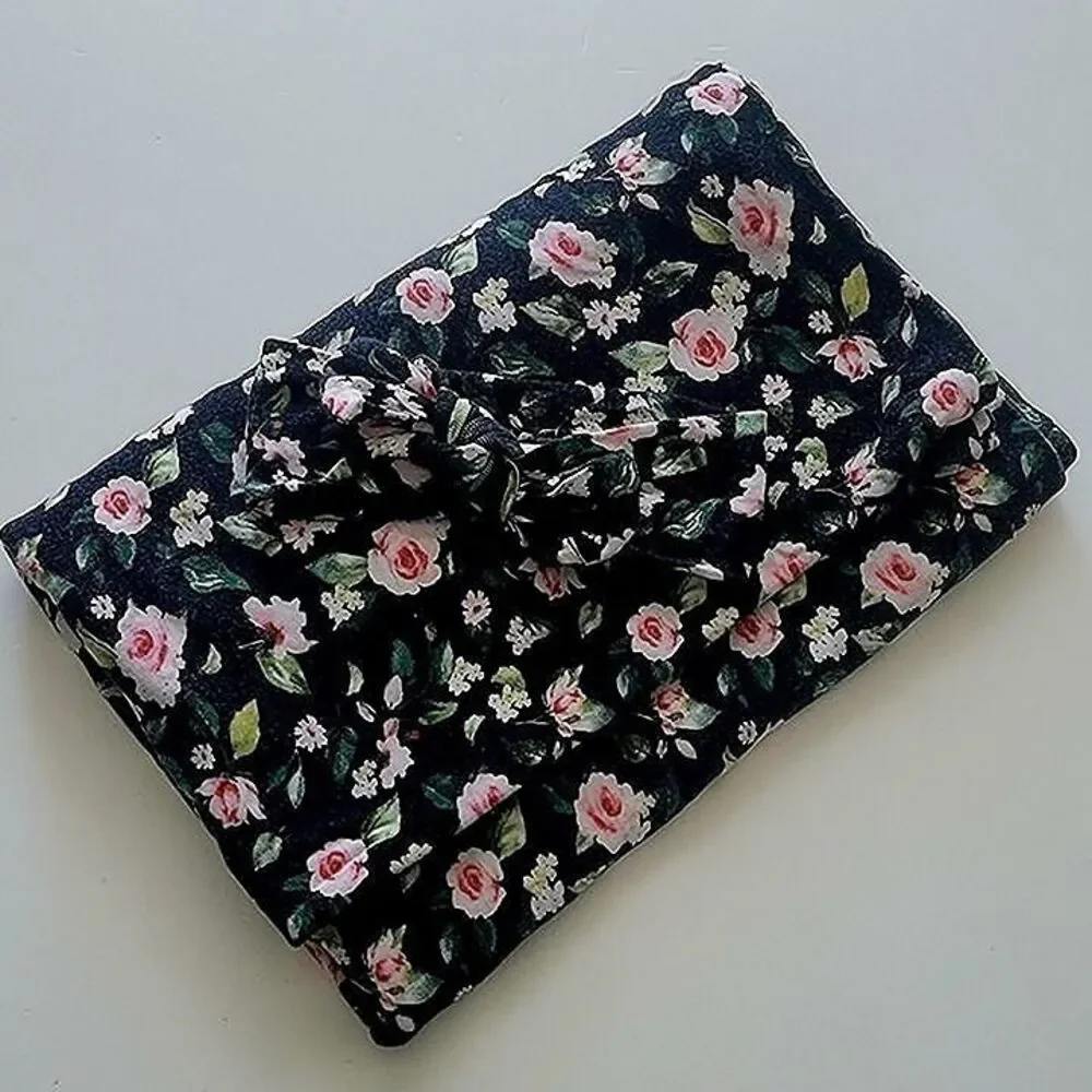 Posh Peanut Floral Black and Pink Swaddle with Matching Headband